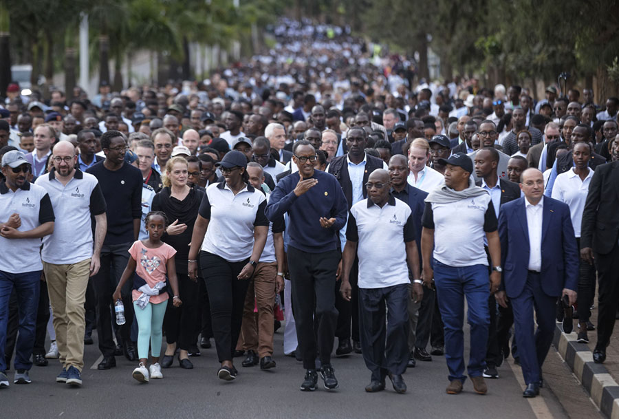 Rwanda President Paul Kagame leads the 'Walk to Remember'.