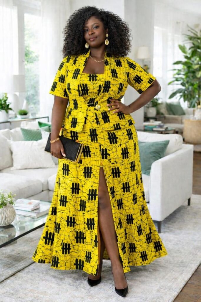 African Print Yellow Tube Dress with Coat