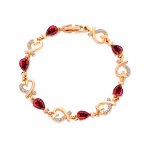 Heart Design Rhinestone Metal Detail Red Bracelet