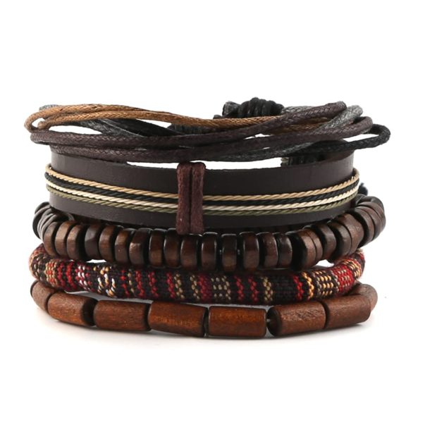 HZMAN Wrap Bracelets Men Women, Hemp Cords Wood Beads Ethnic Tribal Bracelets, Leather Wristbands