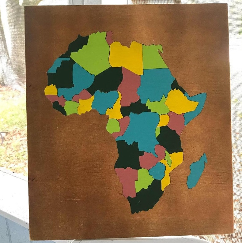 Hand Carved African Wooden Puzzle Map