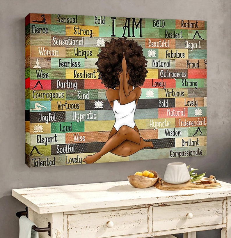 Black Africa American Girl Yoga Canvas(Customize Your Name )