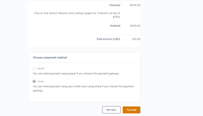 featured listing payment methods