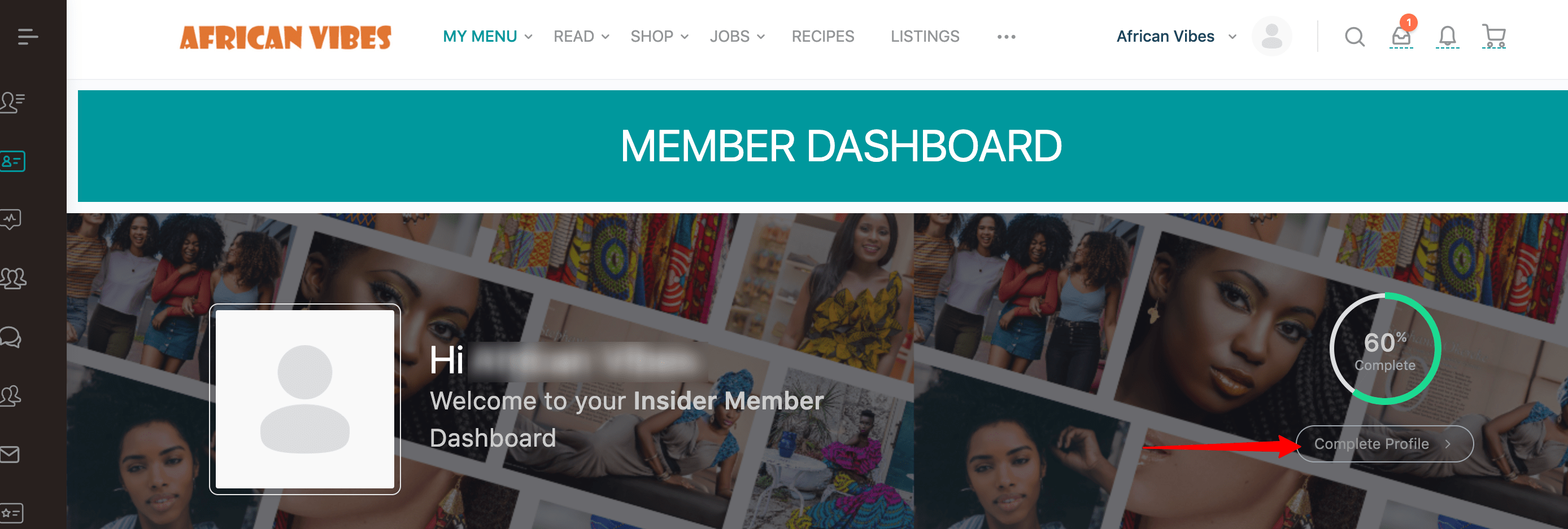 African Vibes Member Dashboard