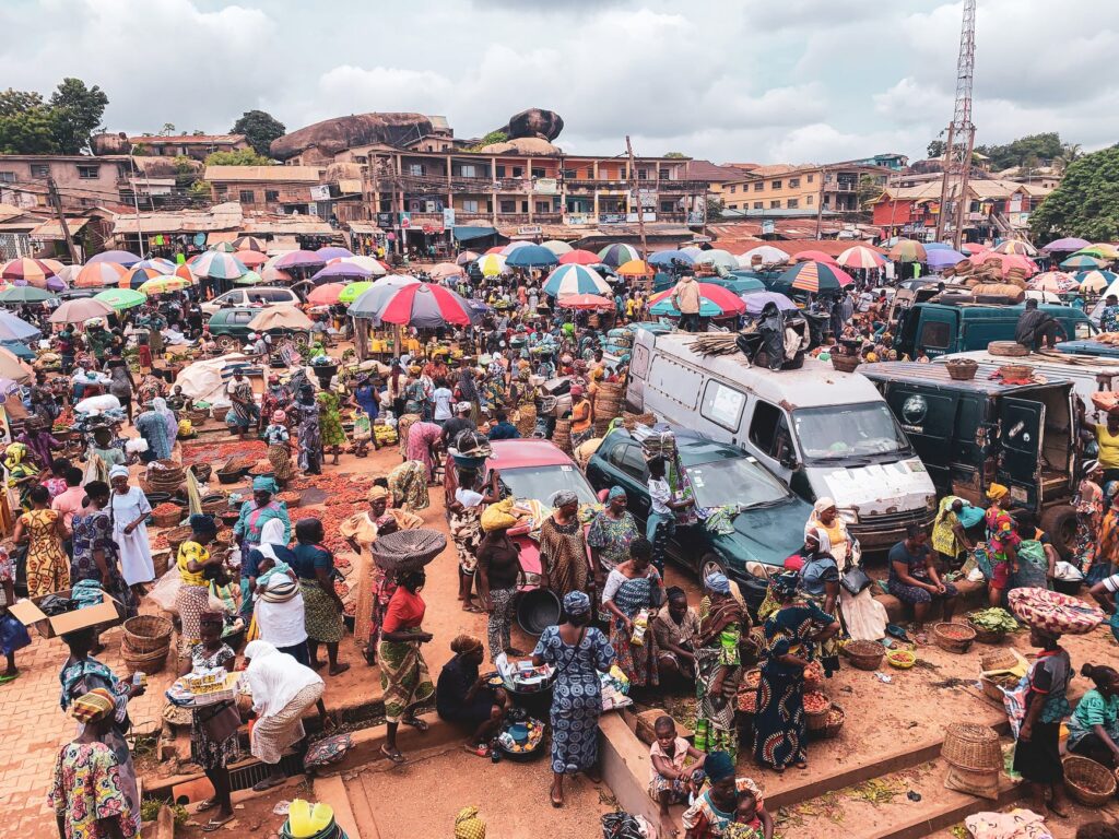 Open air market where most youths engage in small businesses to curb unemployment rate in Africa