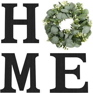 Wood Home Sign with Artificial Eucalyptus Wreath for O