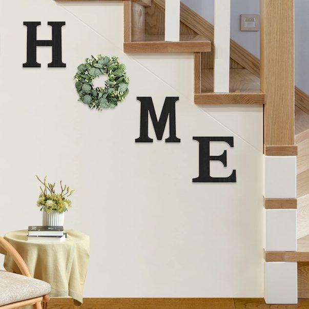 Wood Home Sign with Artificial Eucalyptus Wreath for O