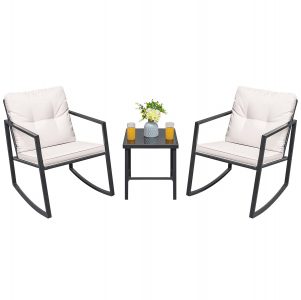 Greesum 3 Pieces Rocking Wicker Bistro Set