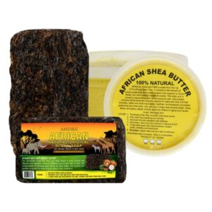 African Black Soap and Shea Butter Skin Care Combo – Raw, Natural, and Organic - to Nourish, Exfoliate, Heal, Brighten, and Moisturize your Skin