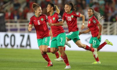 Morocco team celebrate a goal at WAFCON 2022 (Photo credit: Goal.com)