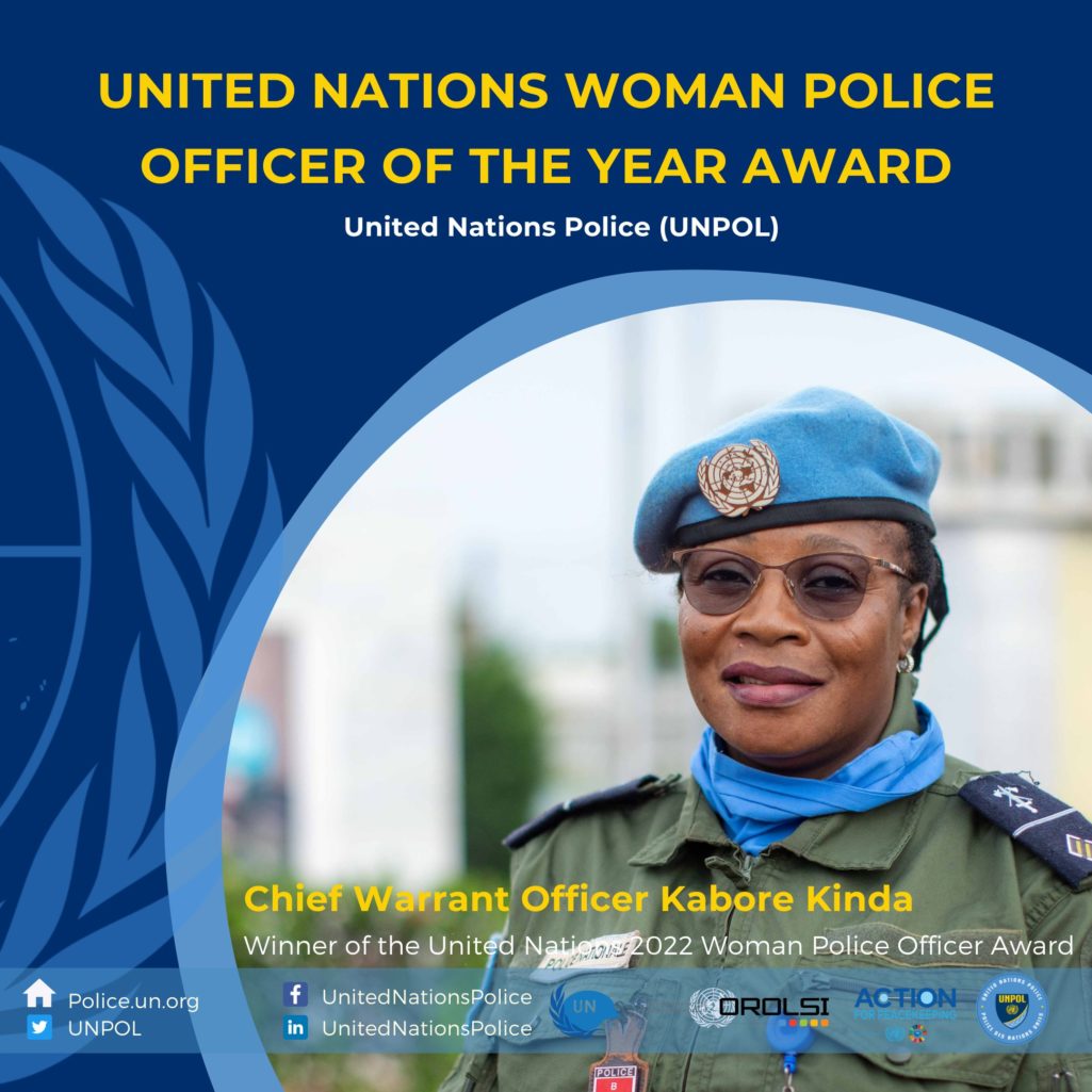 Alizeta Kabore Kinda wins the 2022 United Nations Police Officer of the Year Award (Photo credit Twitter@Lacroix_UN)