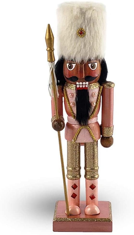 Nutcracker Ballet Gifts, Nutcracker Christmas Ornaments, Wooden Figure Decoration with Glitter Uniform for Holiday Home Decor, 10 Inch, African American Nutcracker Soldier with Spear