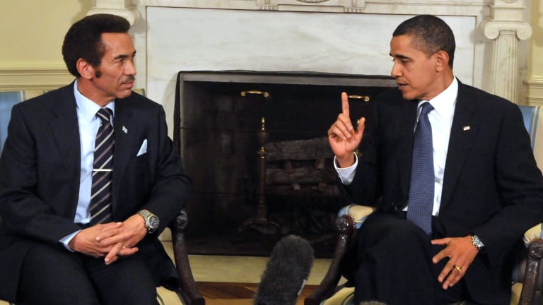 United States President Barack Obama, right, meets with President Ian Khama of Botswana, left, in the Oval Office of the White House in Washington in 2009.