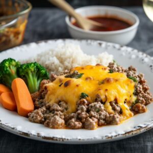 Lamb Bobotie with Rice & Mango Chutney, served with Broccoli & Carrots feature image