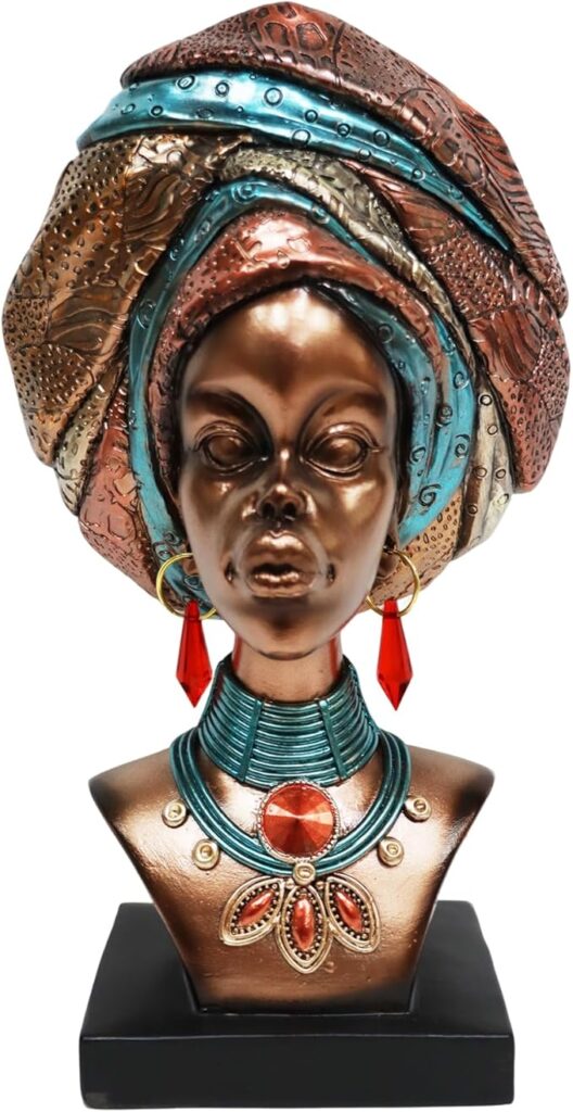 African Art Statue - 12" African Decor for Home - Bust Sculpture for Living Room Shelf & Tabletop
