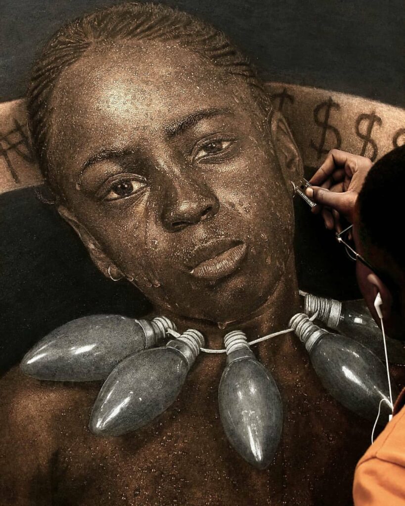 Alex Peter Idoko pyrography technique