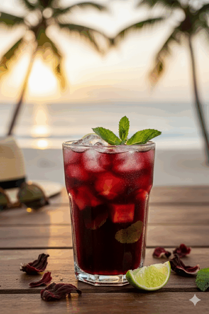 Cameroon Hibiscus Iced Tea with Pineapple (Folere) Folere Drink. Cameroon Hibiscus drink cocktail